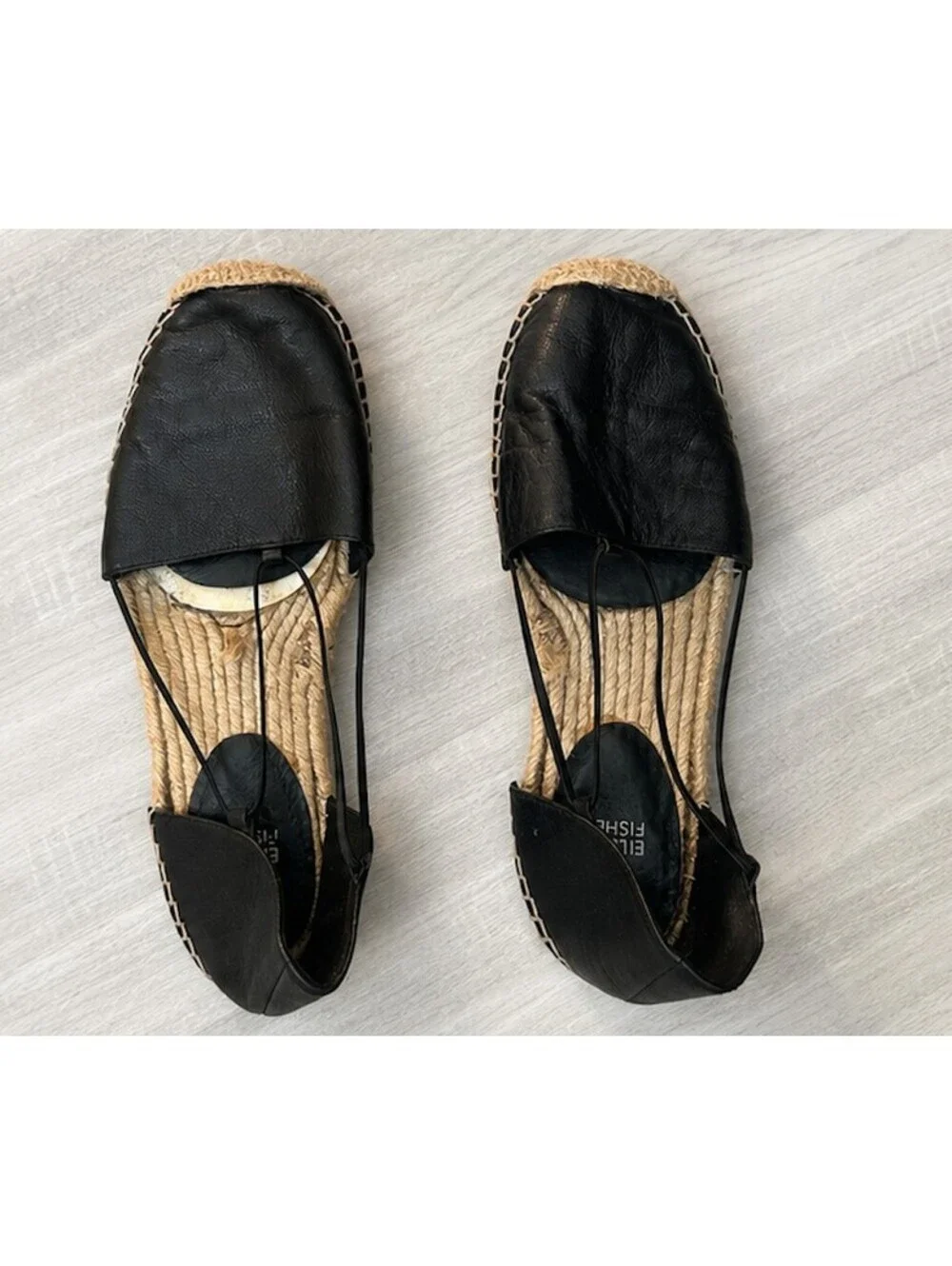 Eileen Fisher Black Leather Espadrille Flats